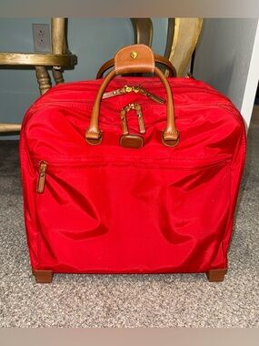 Bric's Red Nylon & Leather Trim Travel Tote Pilot Rolling Bag Carryon Luggage